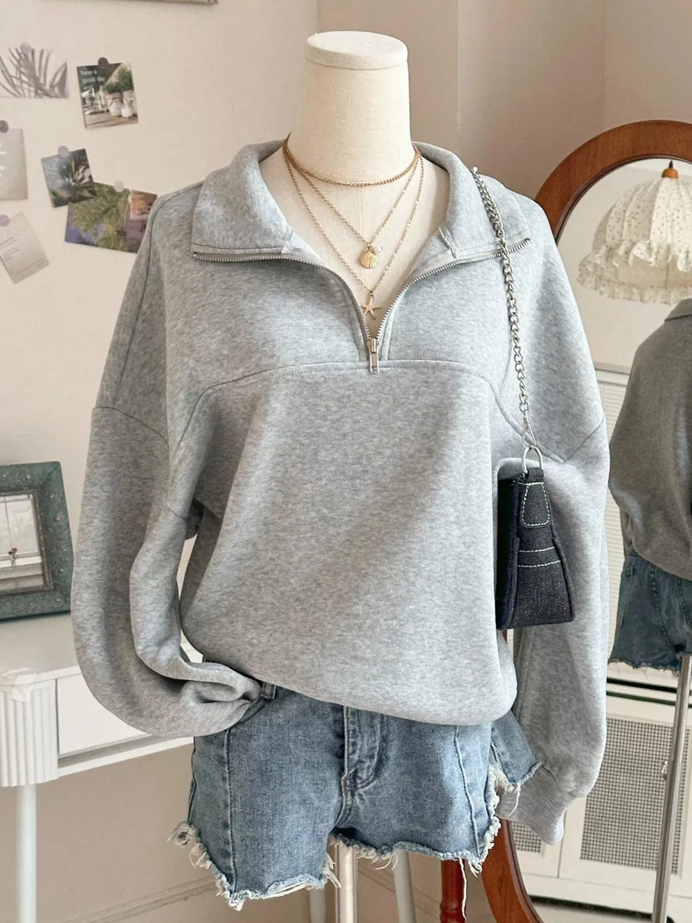 Quarter-Zip Dropped Shoulder Sweatshirt, image 2