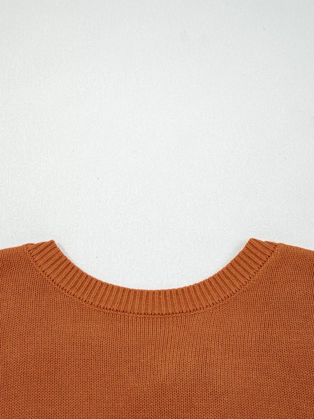 Solid Color Ribbed Trim Drop Shoulder Sweater, image 8