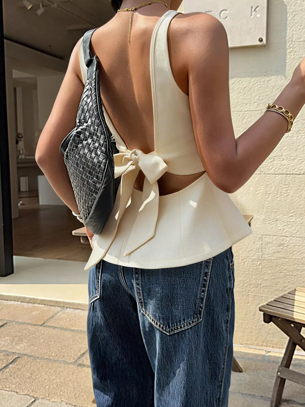 Backless Peplum Tank Top with Bow Tie, image 2