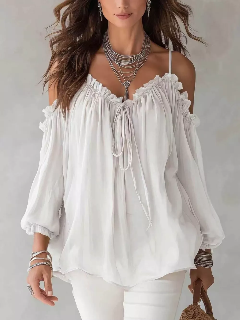 Frill Spaghetti Strap Tie Front Blouse, image 6