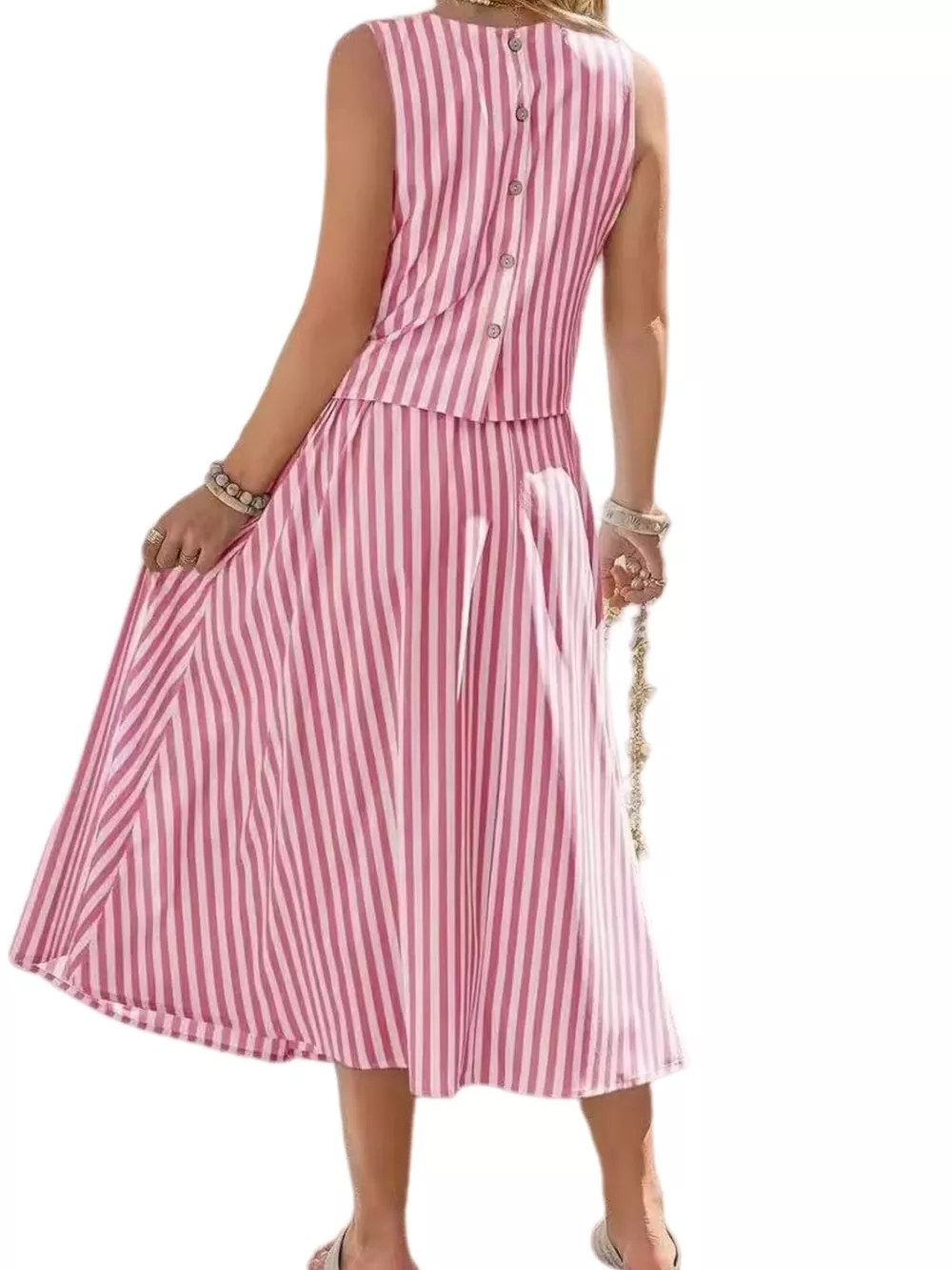 Striped Sleeveless Top and Midi Skirt Two-Piece Set, image 3