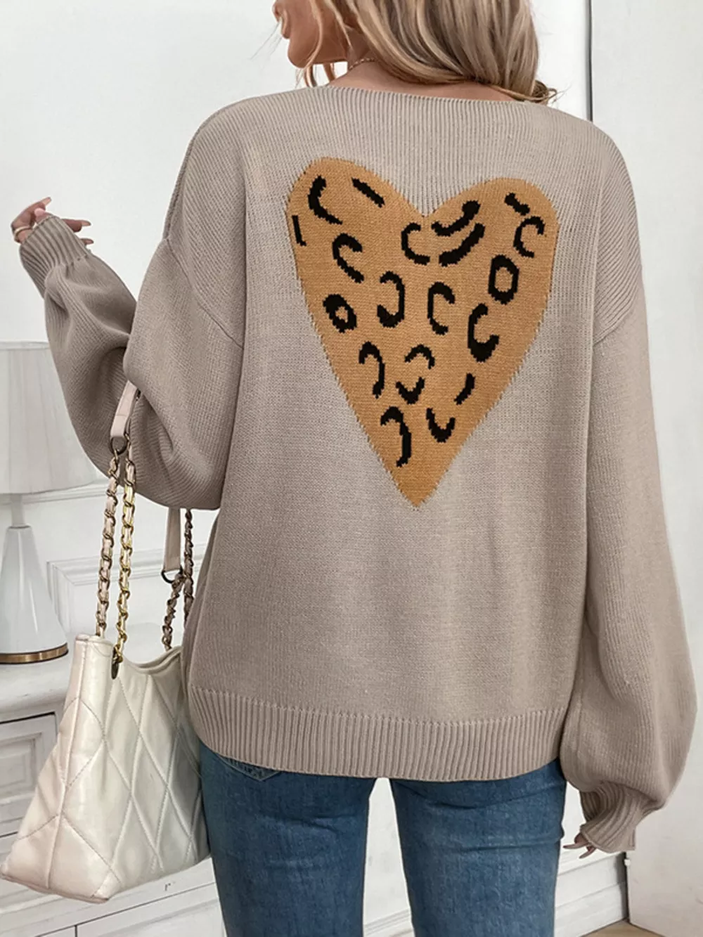 Leopard Heart Back Tie-Front Knit Cardigan, image 2