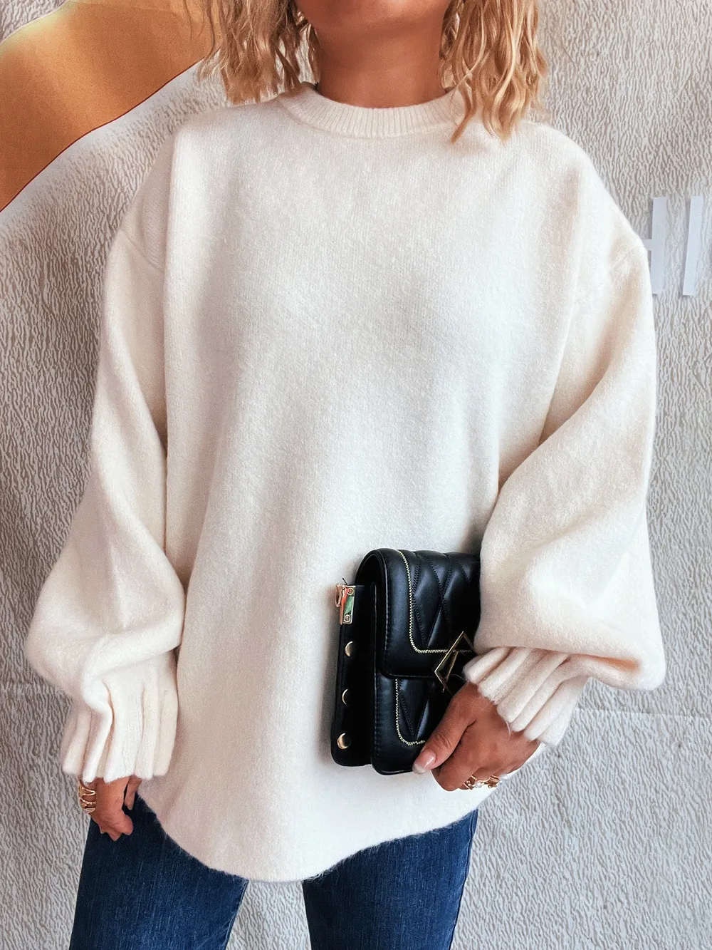 Round Neck Dropped Shoulder Sweater, image 4