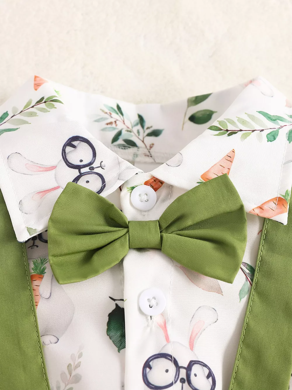 Children's Bunny Print Shirt with Suspender Shorts Set, image 2