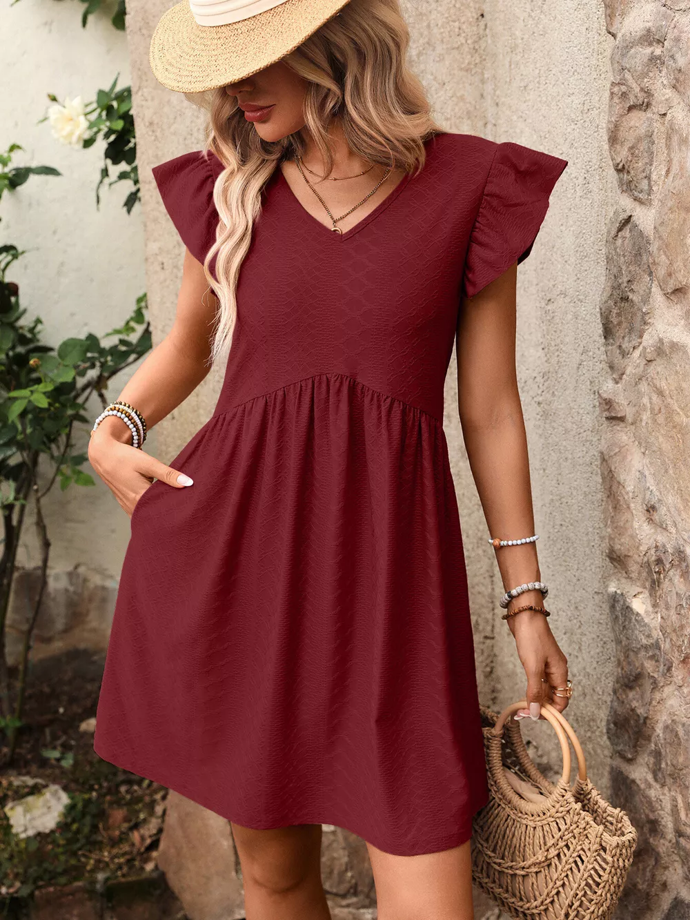 Ruffle Sleeve V-Neck A-Line Dress, image 27
