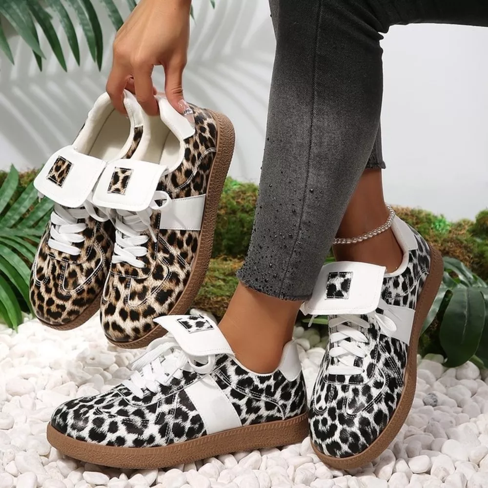 Leopard Lace Up Sneakers, image 2