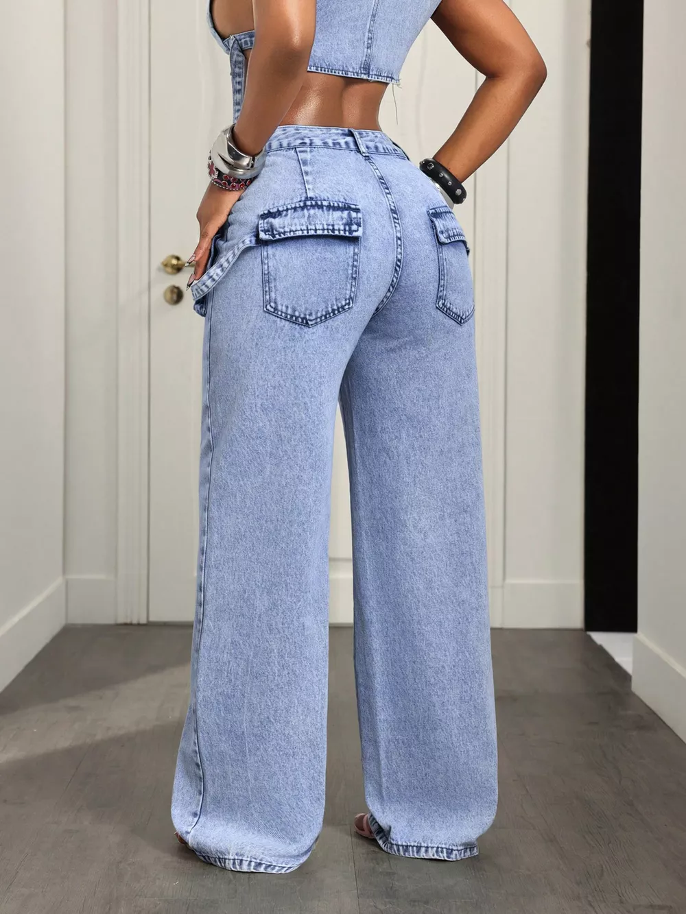 High-Waisted Wide-Leg Cargo Jeans, image 5
