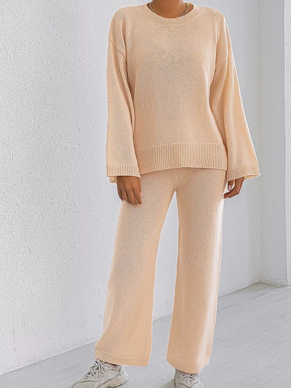Dropped Shoulder Top and Pants Sweater Set