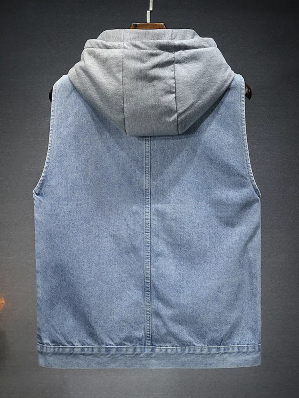 Men's Plus Size Hooded Denim Vest with Fleece Lining, image 3