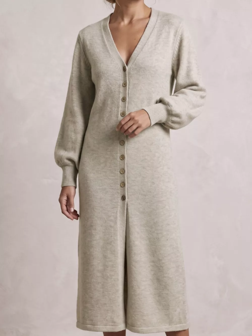 Button Front Long Sleeve Sweater Dress, image 3