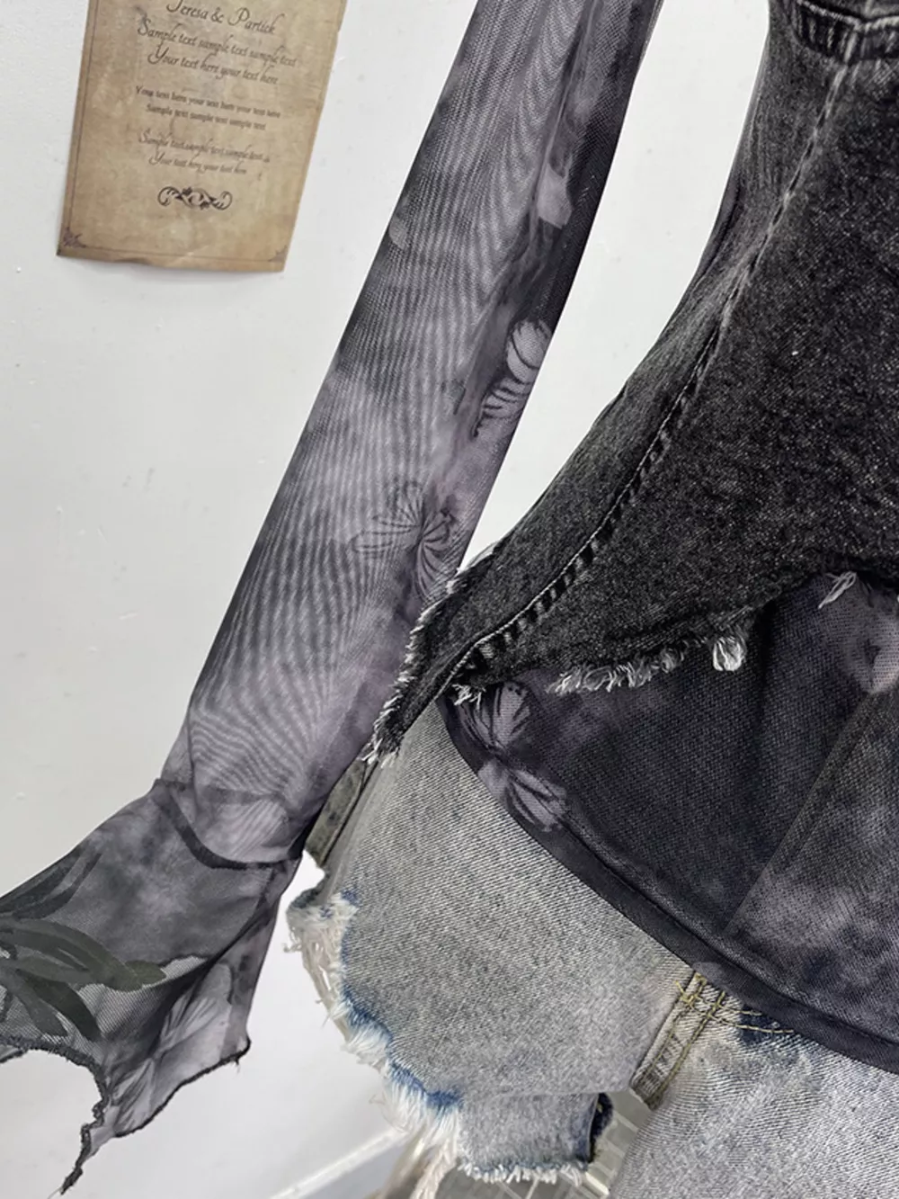 Asymmetrical Neck Denim Patchwork Top, image 13