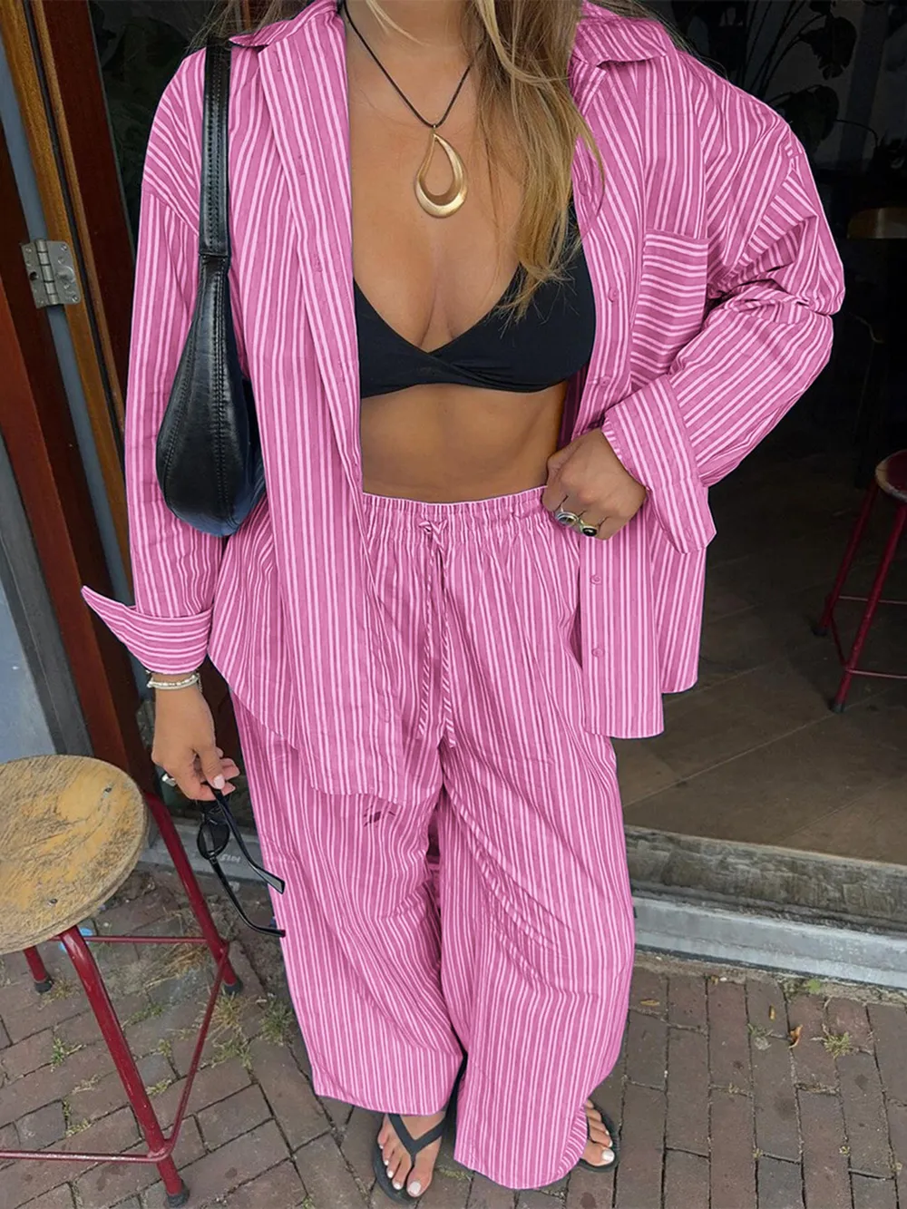 Striped Button Up Shirt and Pants Set, image 11