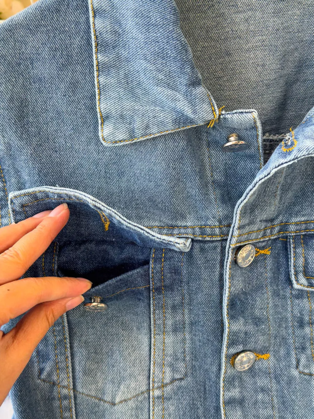 Button Front Wide Leg Denim Jumpsuit, image 6