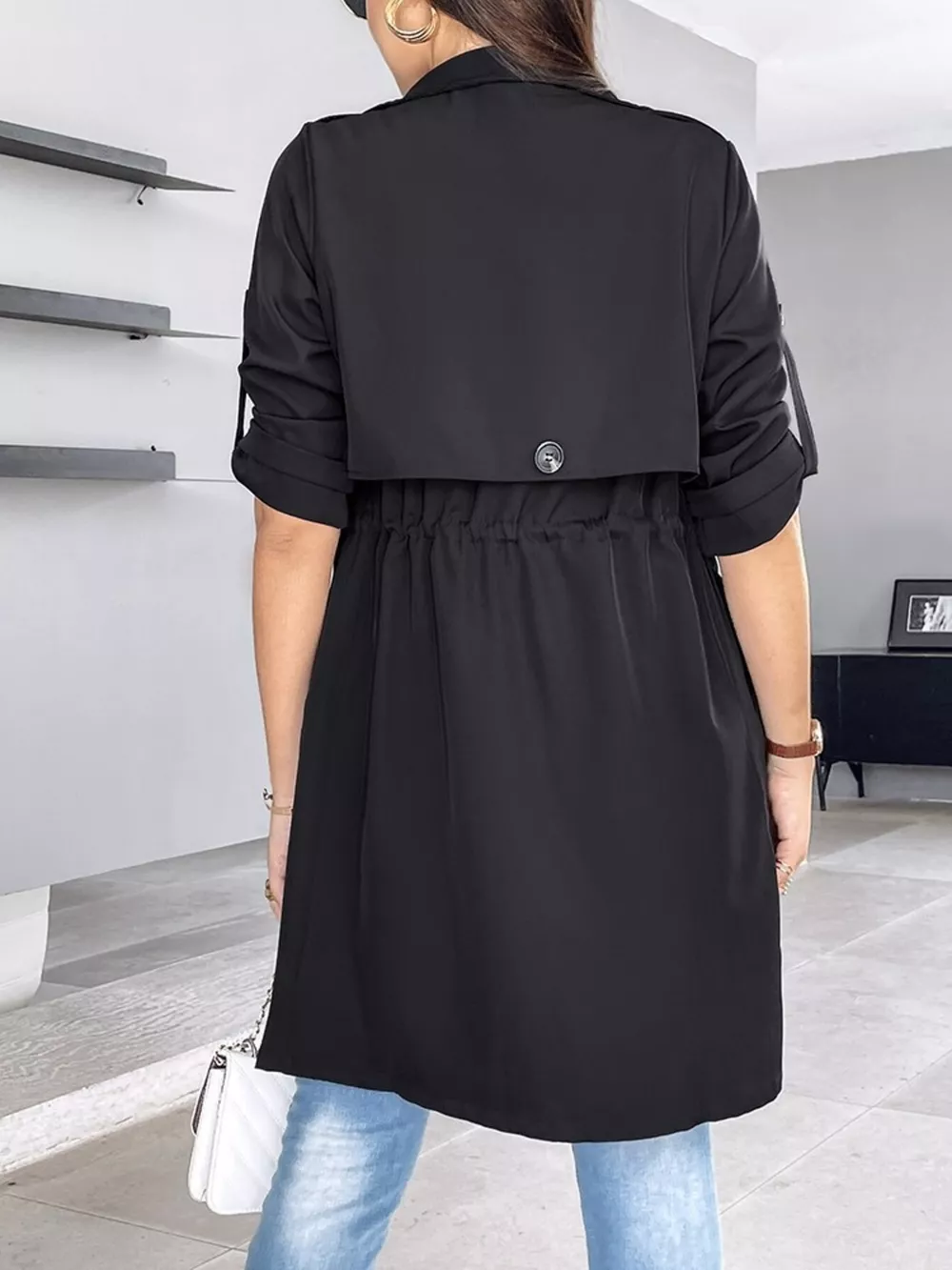 Drape Collar Lightweight Trench Coat, image 10