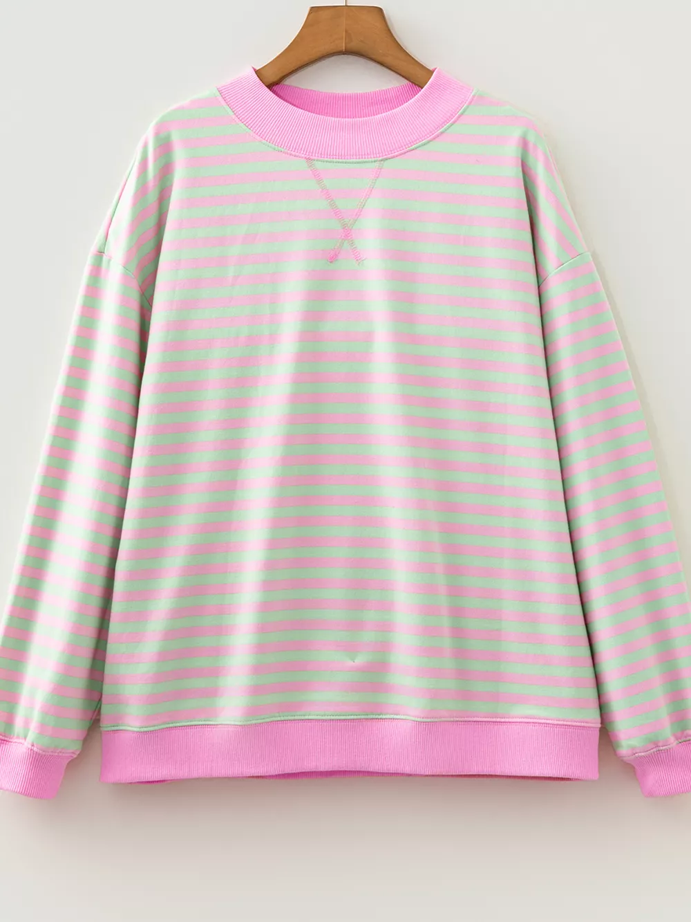 Striped Round Neck Long Sleeve Sweatshirt, image 2