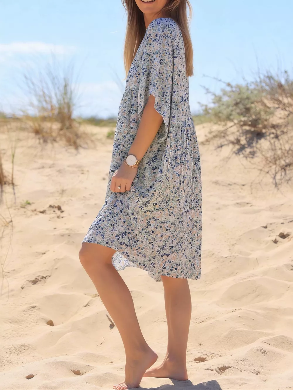Plus Size Floral Print V-Neck Loose Fit Dress, image 3