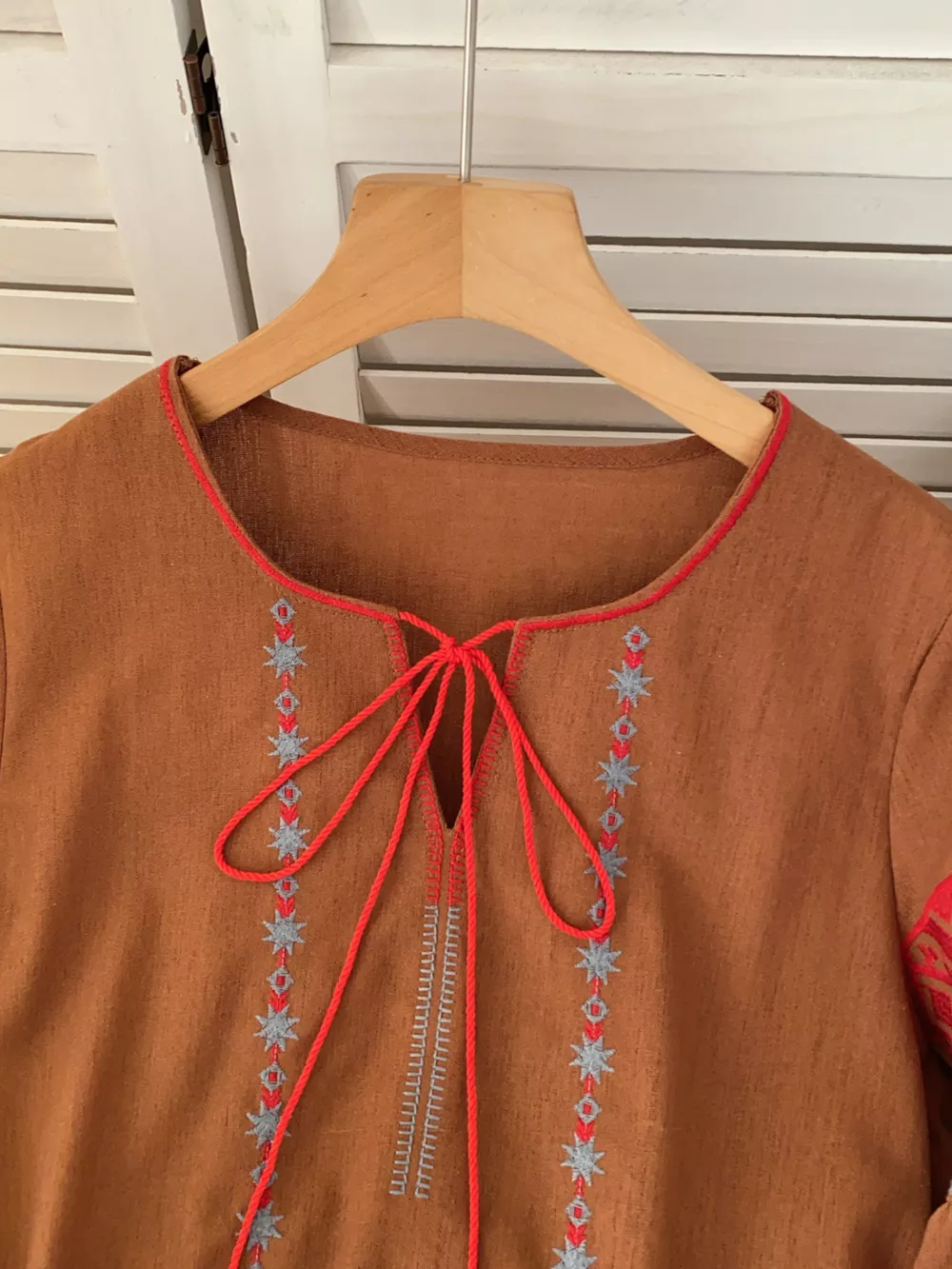 Embroidered Tie Neck Blouse, image 16