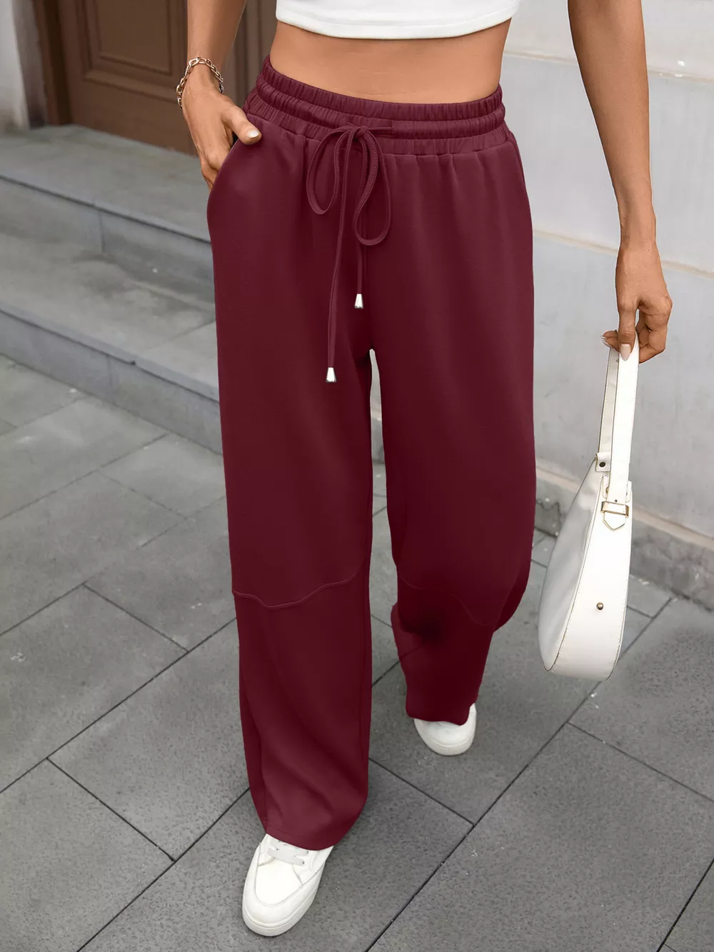 Drawstring High Waist Wide Leg Casual Pants, image 28