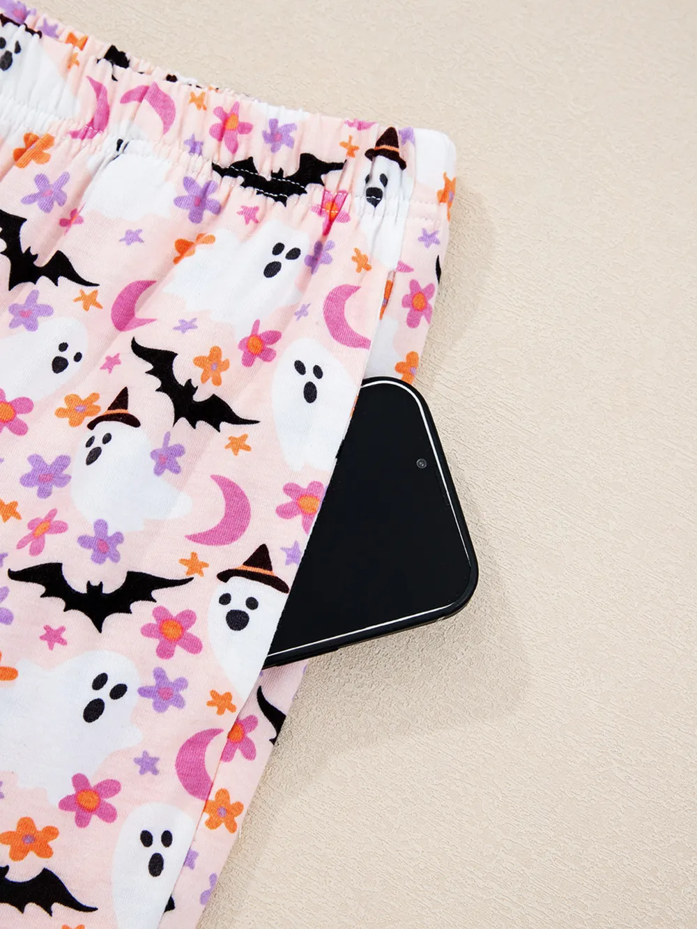 Halloween Ghost Print Button Up Top and Pants Lounge Set, image 10