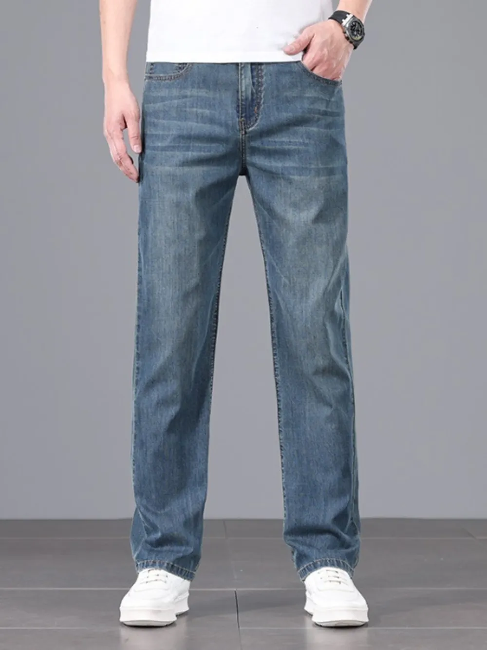 Men's Straight Fit Wash Jeans, image 2