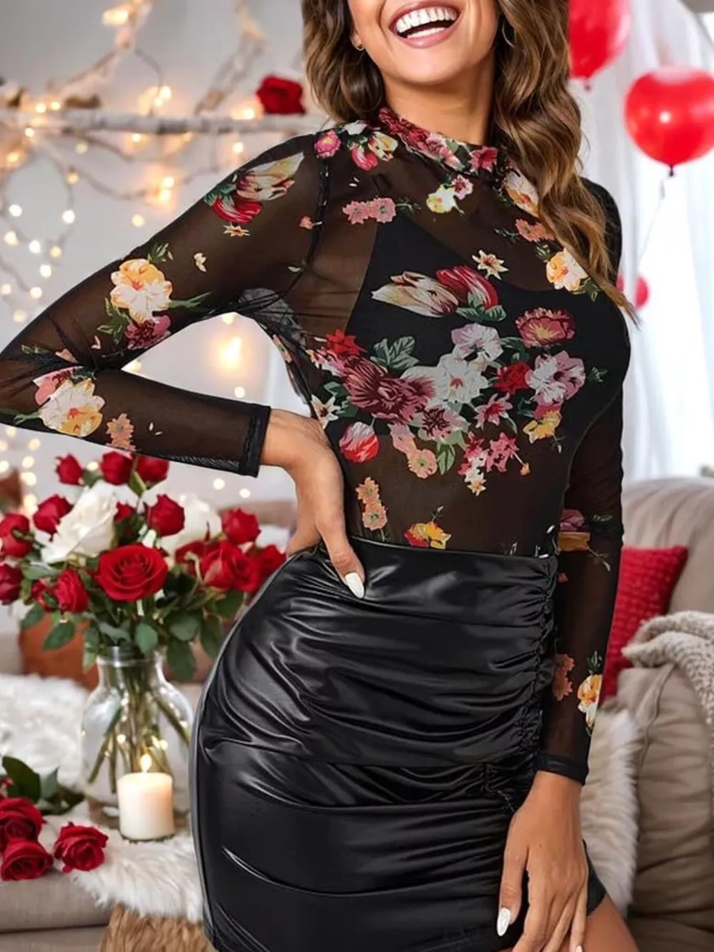 Sheer Mock Neck Long Sleeve Top, image 12