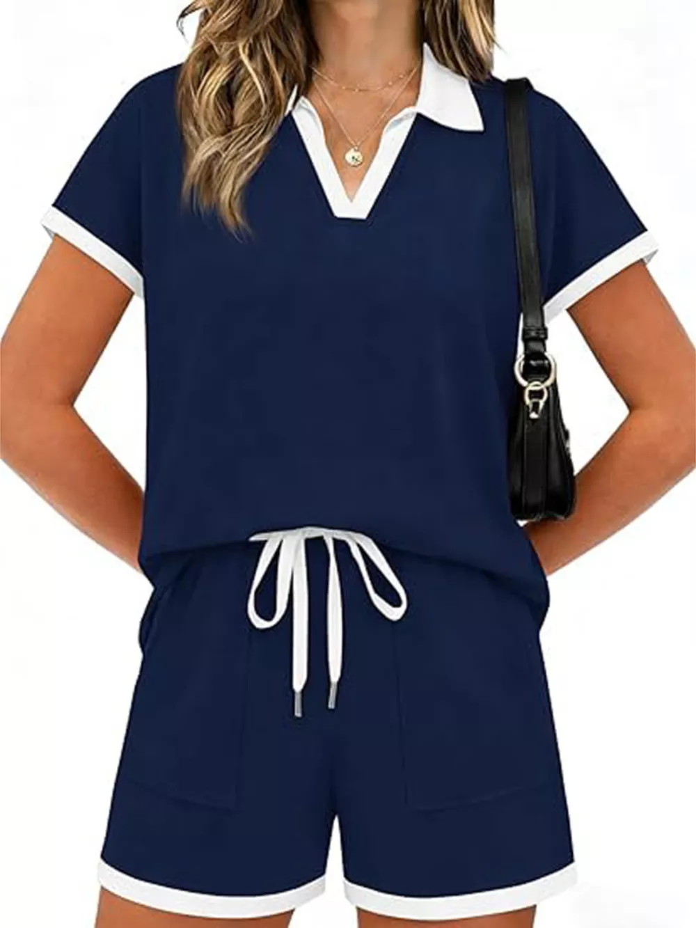 Polo Collar Short Sleeve Top and Shorts Set, image 4