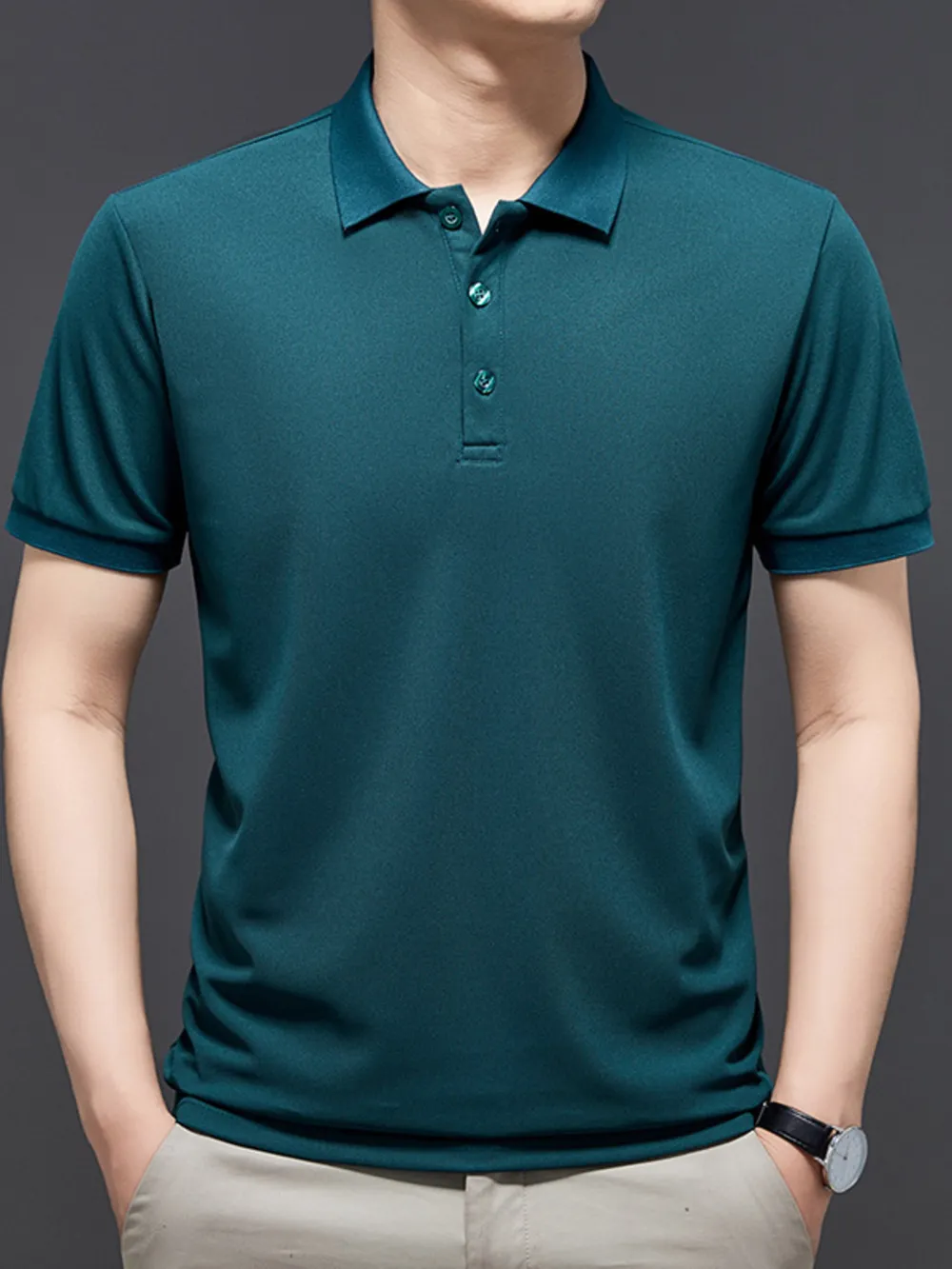 Men's Plus Size Button Detail Short Sleeve Polo, image 2