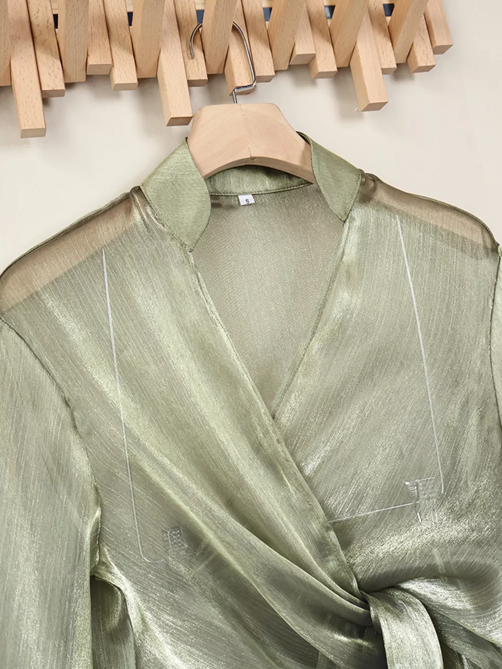Sheer Front Tie Detail Long Sleeve Shirt, image 16