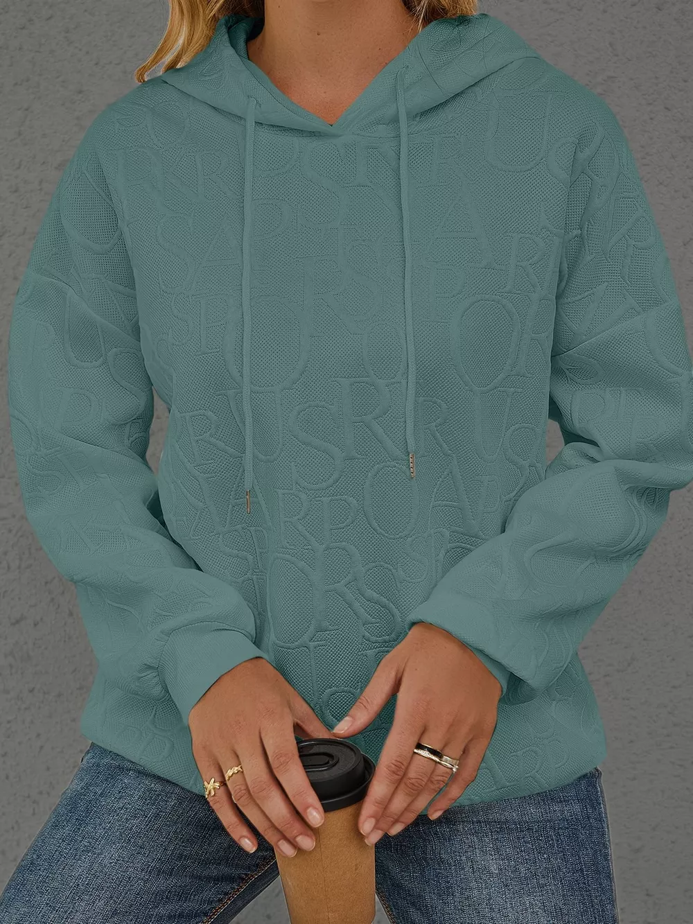 Full Size Embossed Lettering Casual Hoodie Plus Size, image 22