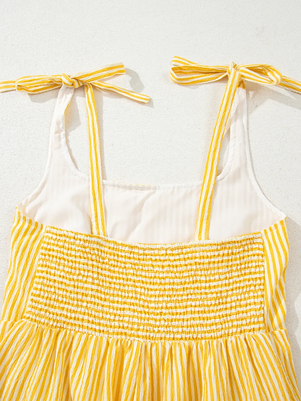 Stripe Shoulder Tie Smocked Back Casual Romper, image 14