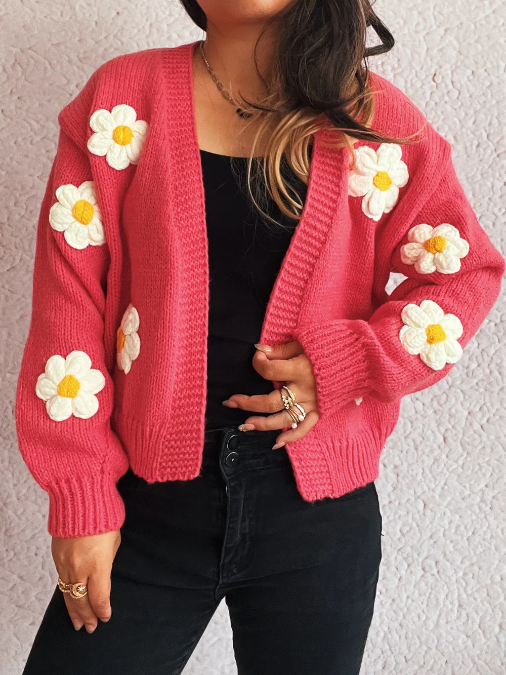Flower Open Front Long Sleeve Cardigan, image 19