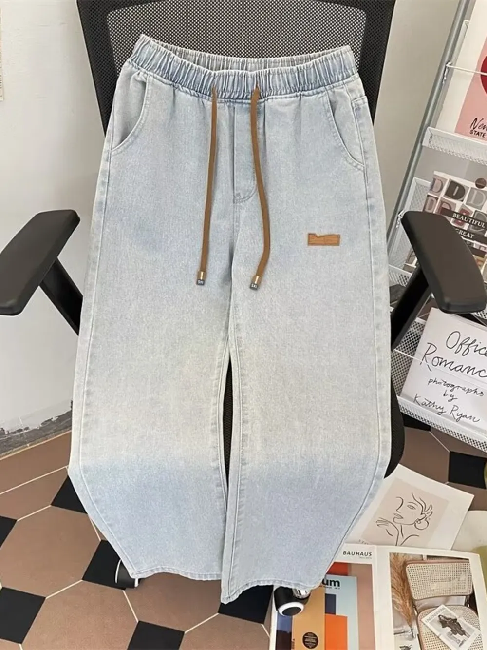 Men's Plus Size Drawstring Wide Leg Jeans, image 6
