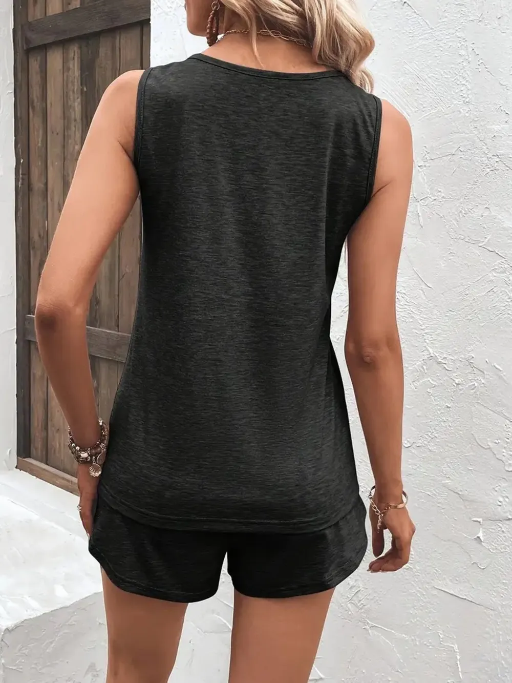 Casual Wide Strap Tank Top and Shorts Set, image 10