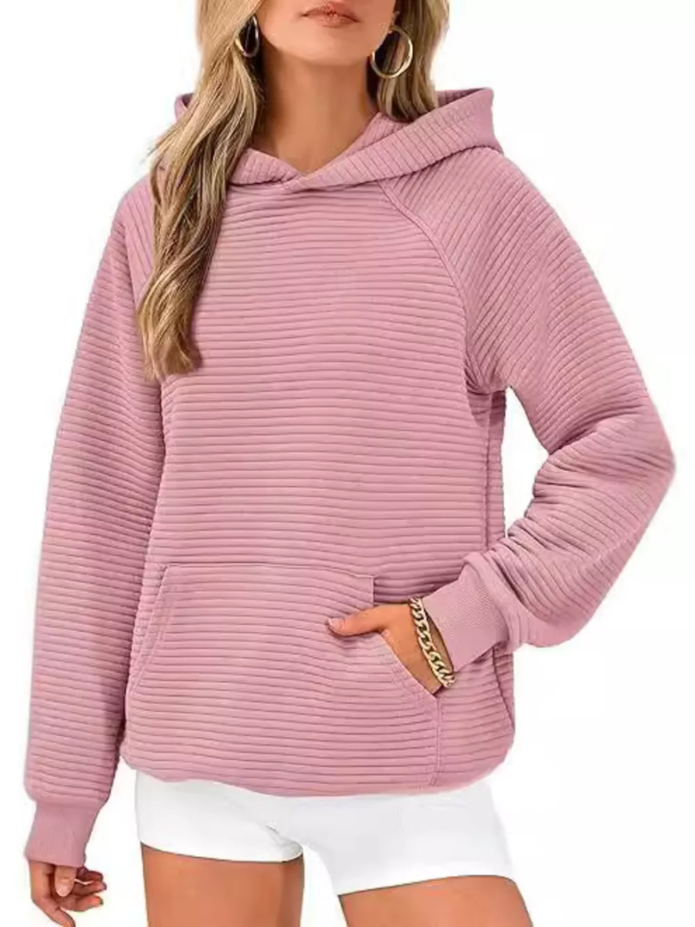 Texture Kangaroo Pocket Raglan Sleeve Hoodie, image 18