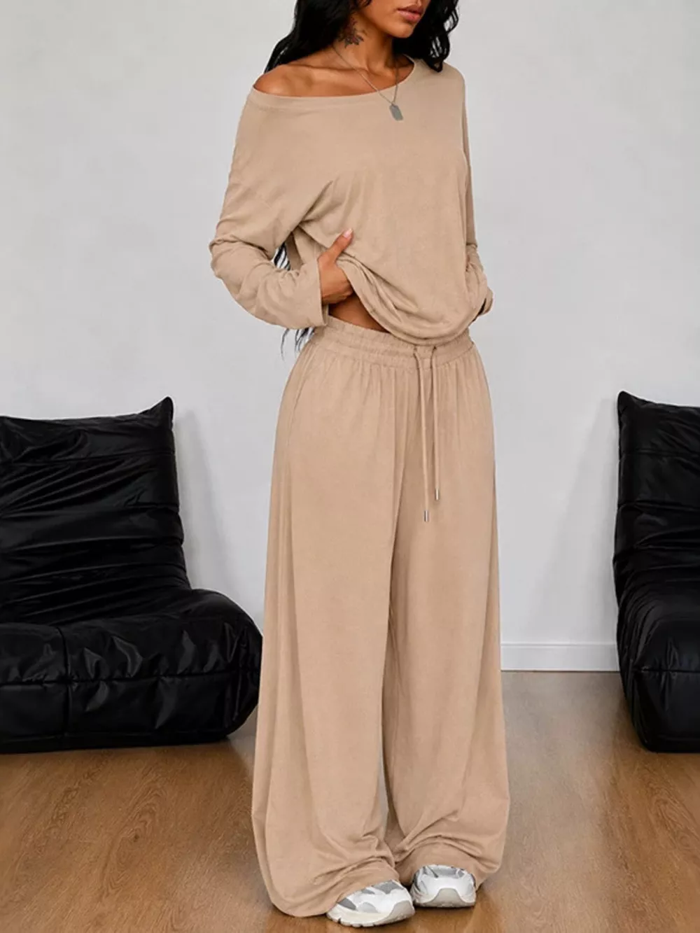 Full Size One-Shoulder Top and Drawstring Pants Set Plus Size, image 7