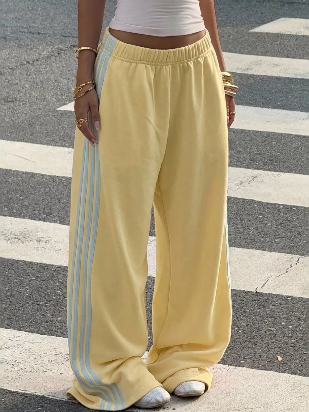 High-Waisted Wide-Leg Track Pants with Side Stripes