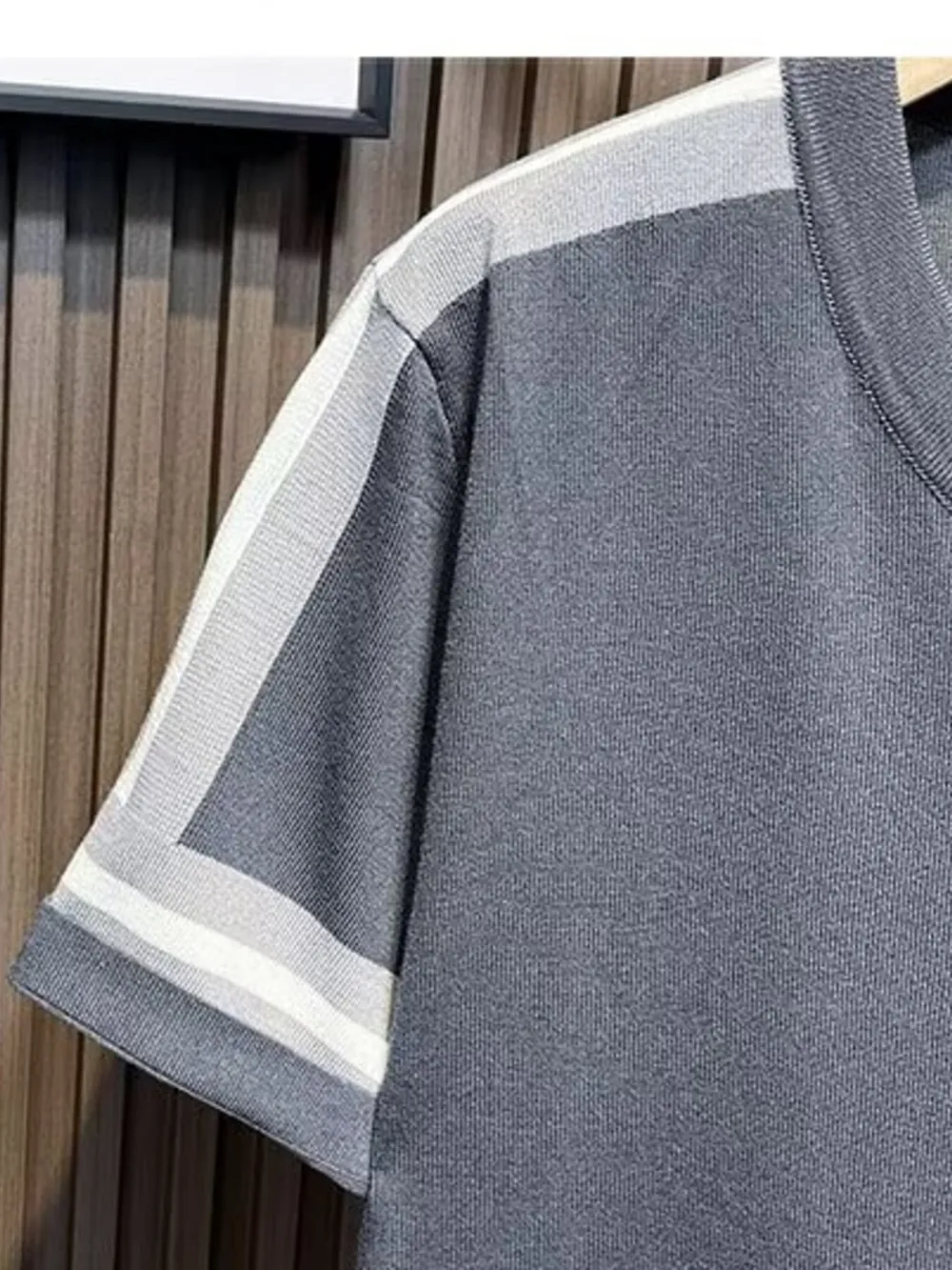 Men's Full Size Contrast Shoulder Stripes Round Neck T-Shirt Plus Size, image 5