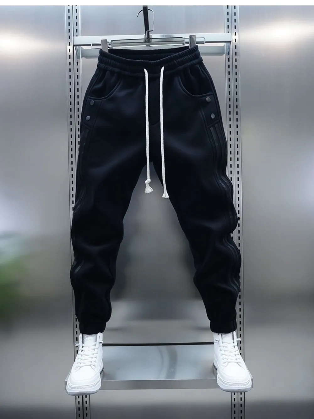 Men's Plus Size Drawstring Striped Joggers with Pockets, image 4
