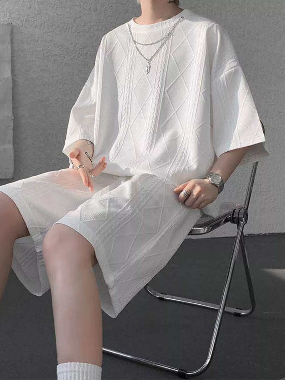 Men's Plus Size Textured Relaxed Fit Top and Shorts Set, image 13