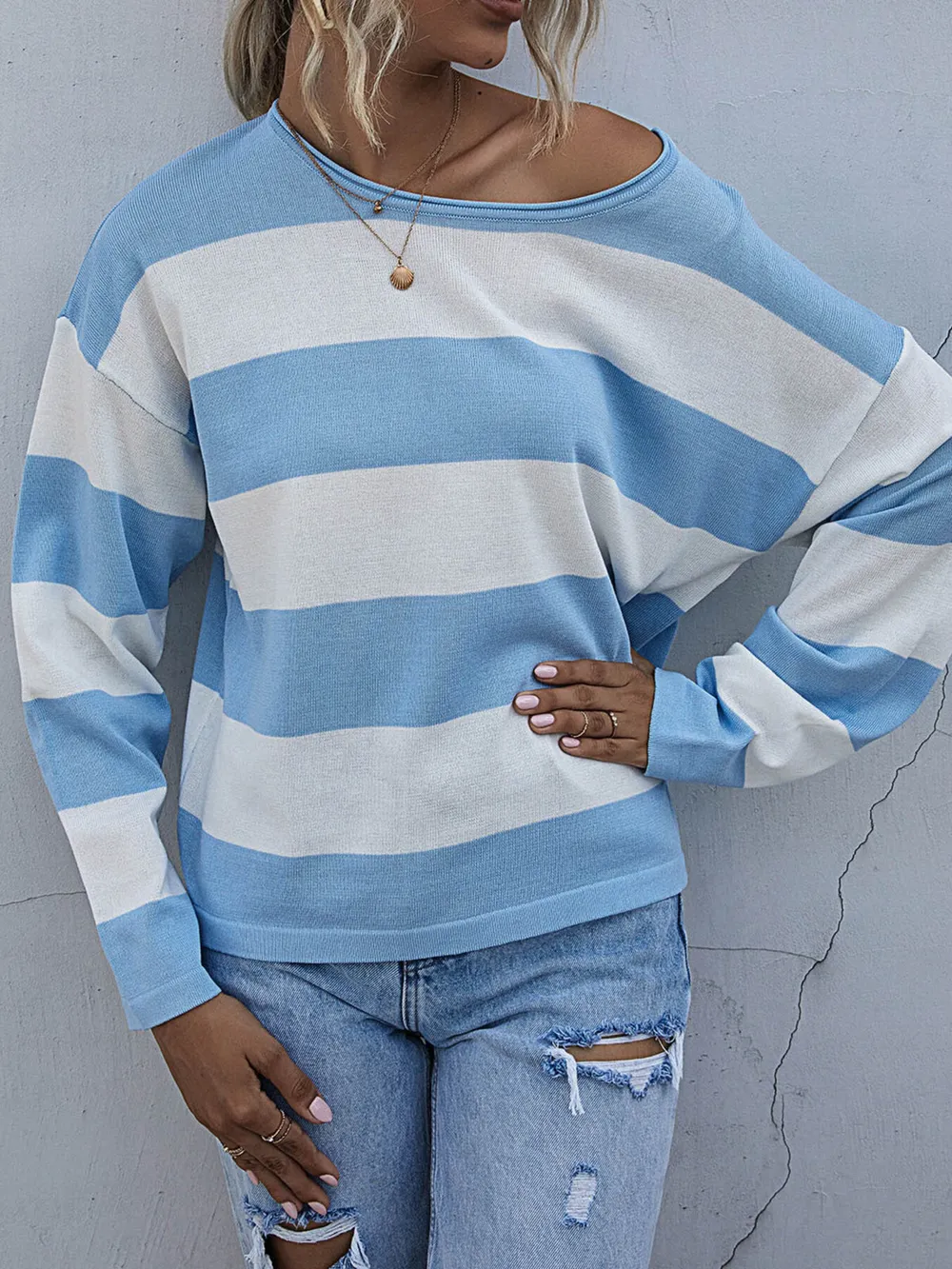 Striped Casual Long Sleeve Knit Top, image 3