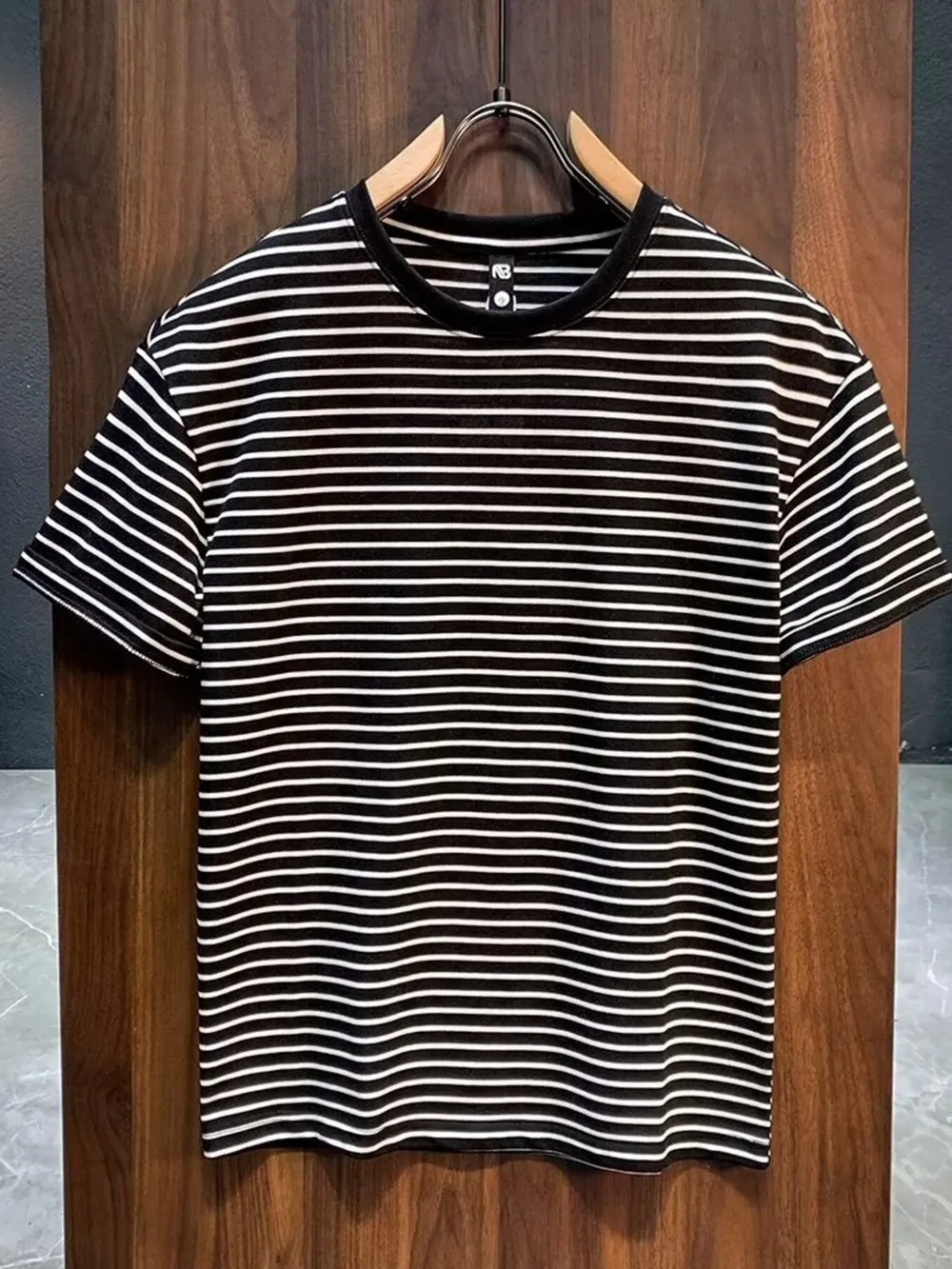 Men's Full Size Round Neck Contrast Striped T-Shirt Plus Size