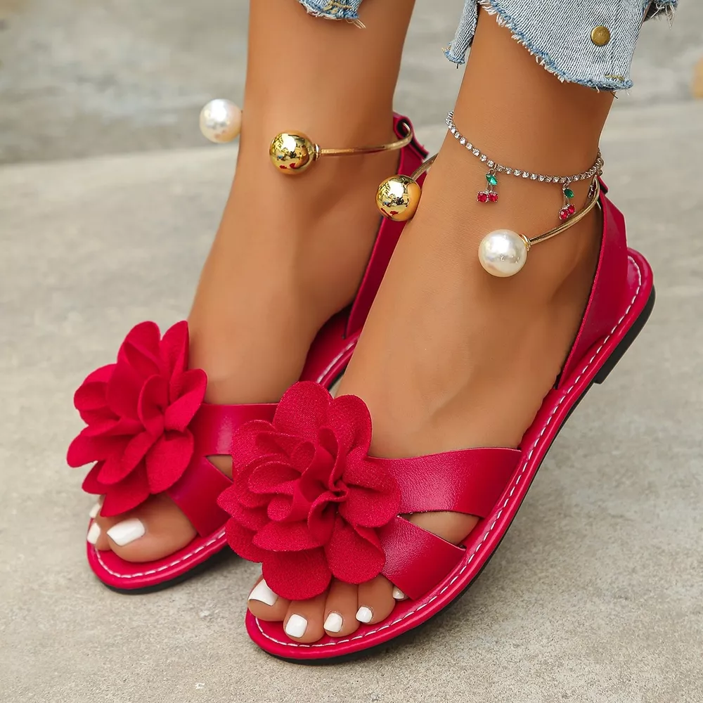 Flower Open Toe Flats Sandals, image 10