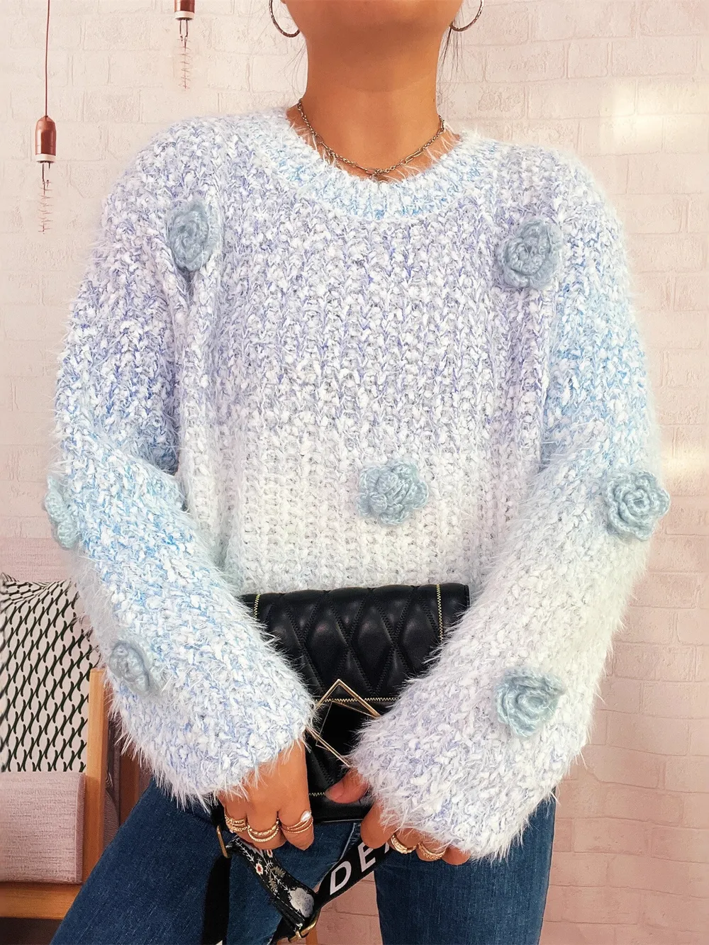 Flower Embellished Round Neck Sweater, image 14