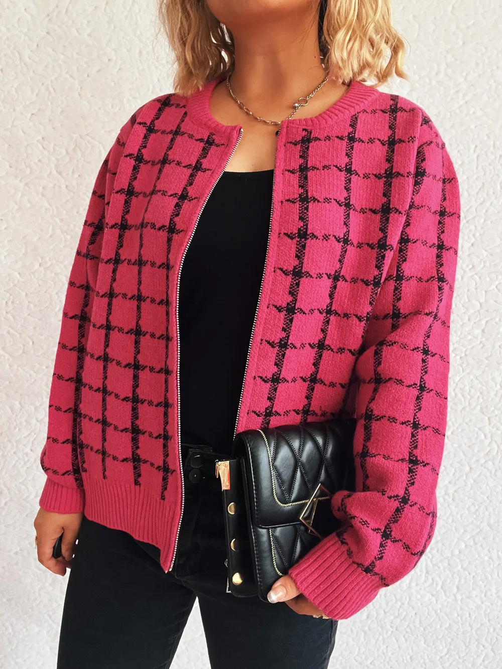 Plaid Pattern Zip Up Cardigan, image 23