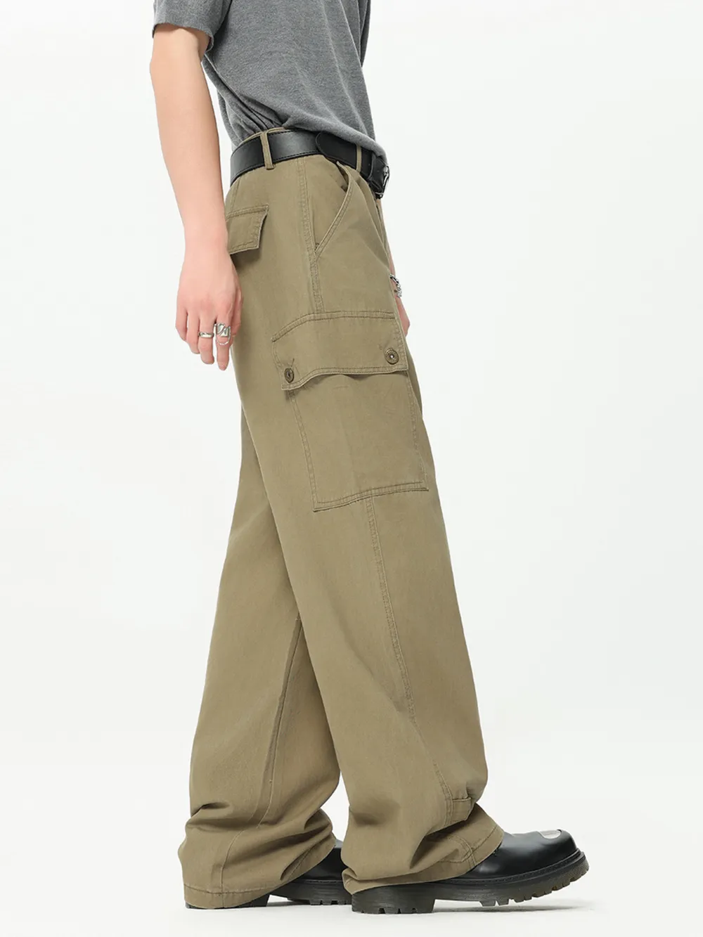 Men's Wide Leg Cargo Pants with Side Pockets, image 6