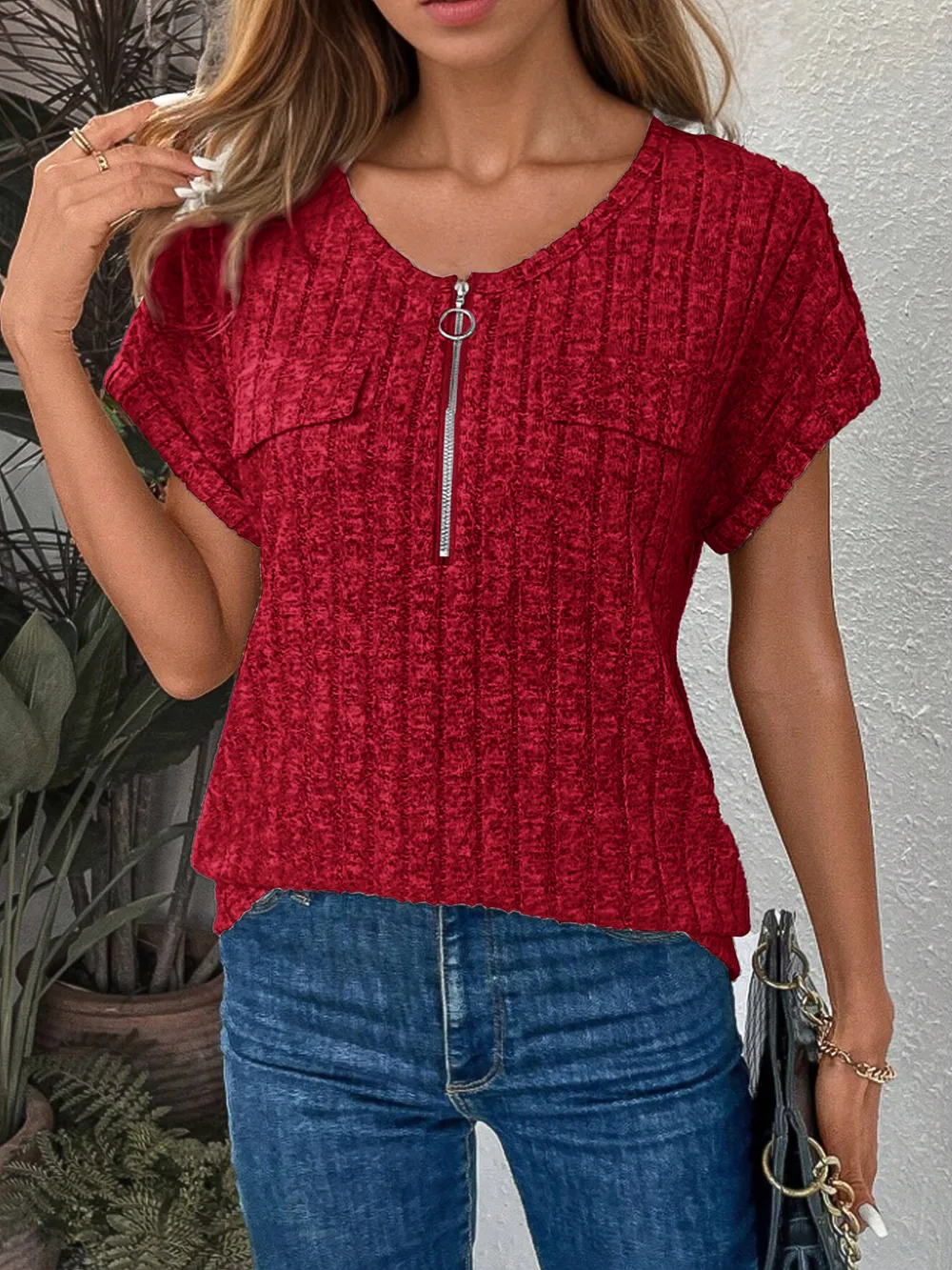 Zip-Front Short Sleeve T-Shirt, image 18