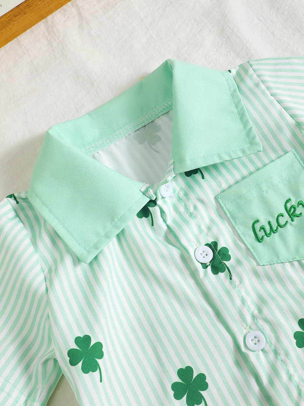 Children's Lucky Clover Print Striped Shirt & Shorts Set, image 3