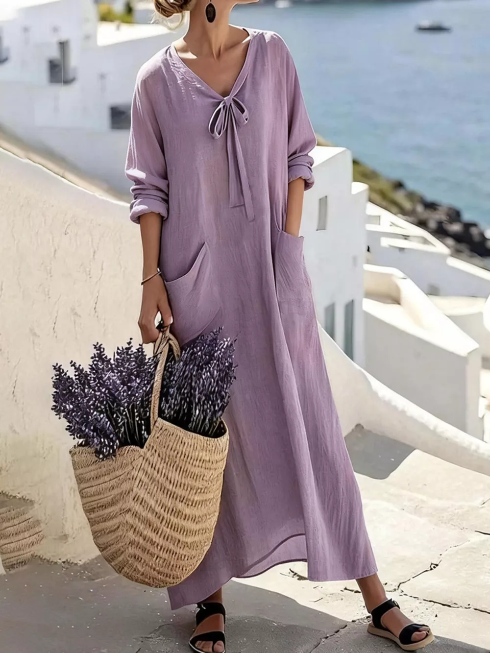 Full Size Long Sleeve Loose Maxi Dress with Pockets Plus Size, image 5