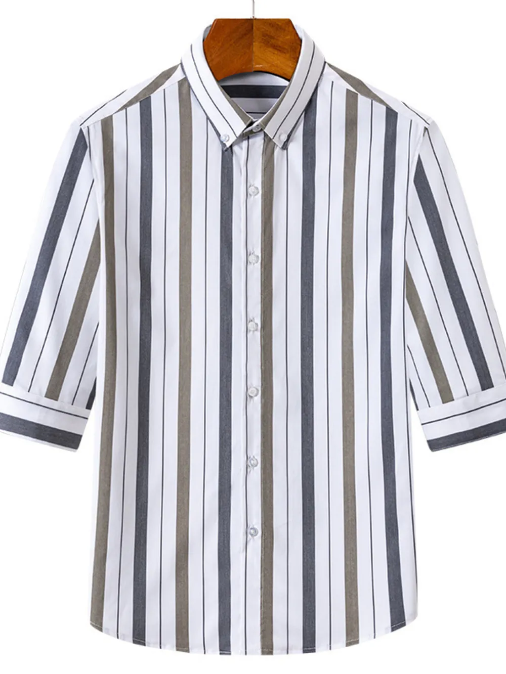 Men's Plus Size Striped Casual Half Sleeve Shirt, image 2
