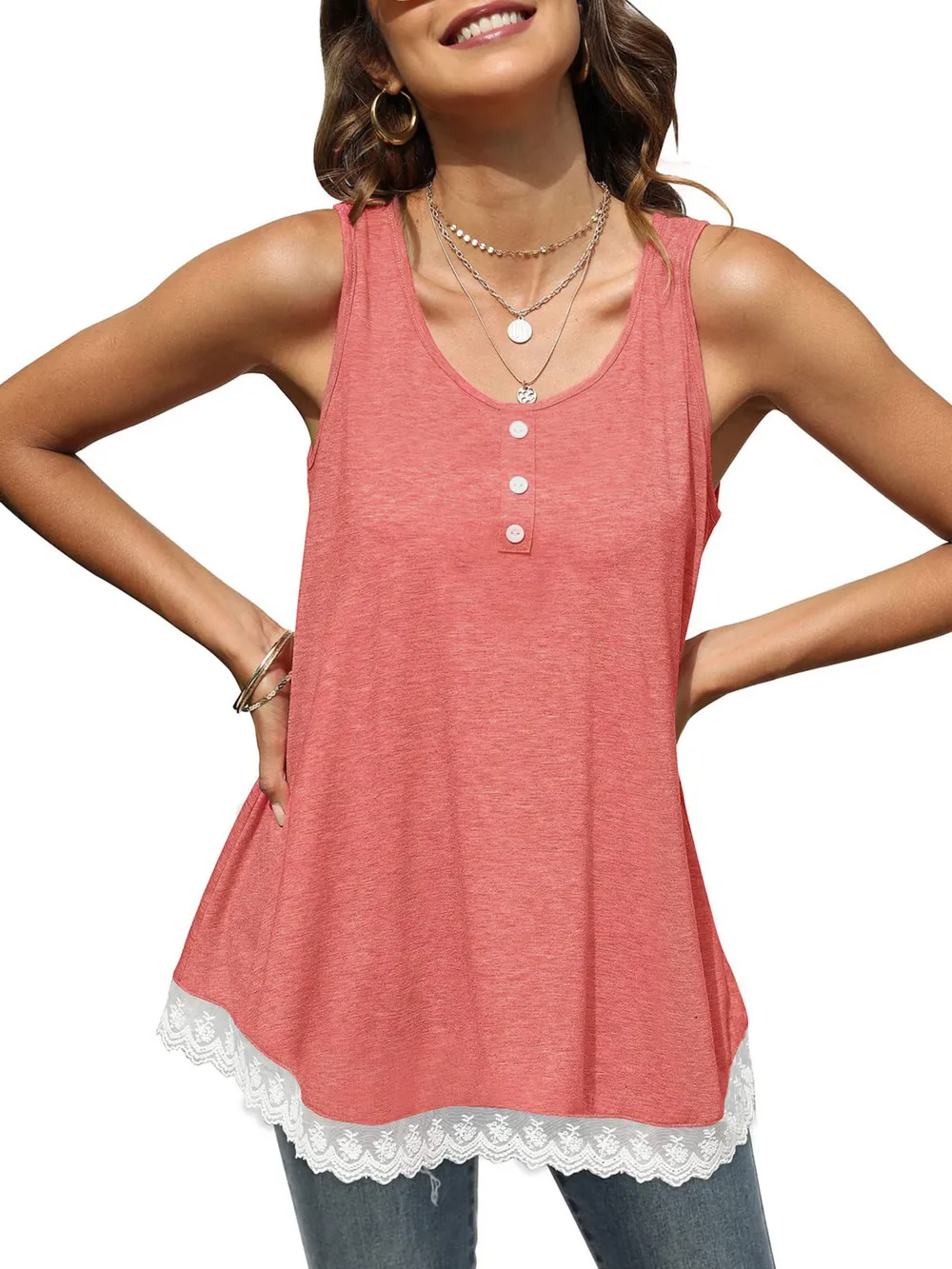 Lace Trim Wide Strap Tank Top, image 3